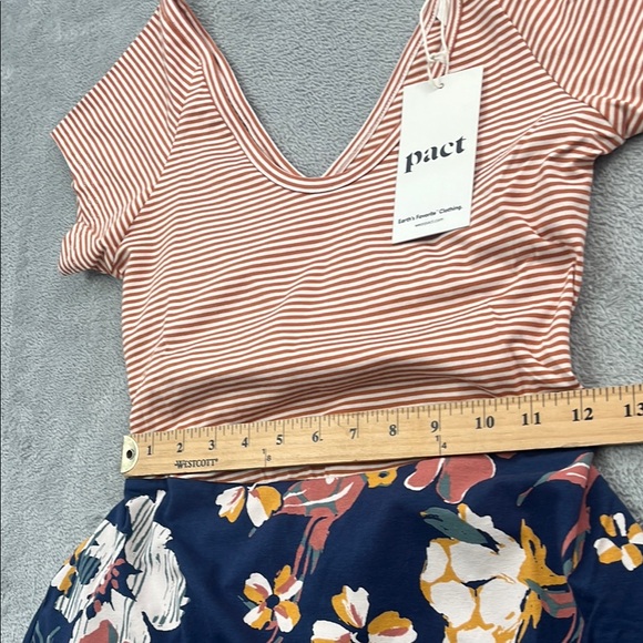 NEW PACT S Shell Stripe/Floral Charm Navy Helena Crossback Mini Dress Pockets - Picture 5 of 13